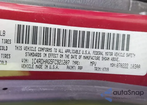 2015 Dodge Durango Sxt из США, поврежденный, VIN 1C4RDHAG5FC921207